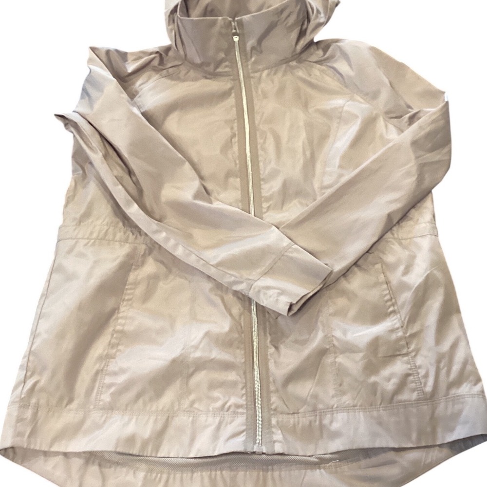 Apana Womens Full Zip Hooded Windbreaker Jacket Beige Mesh Lined Size L